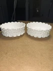 A Pair of Vintage Fenton Hobnail Milk Glass Low Candle Holders.