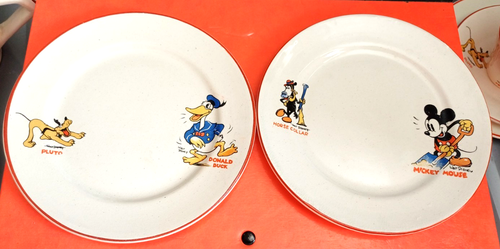 Vintage Wade Heath Walt Disney Miniatur Teller Mickey & Pferd & Donald & Pluto