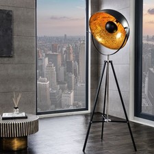 cagü: Design Stehlampe SPOT Schwarz-Gold 168cm Edelstahl Aluminium Blattgold
