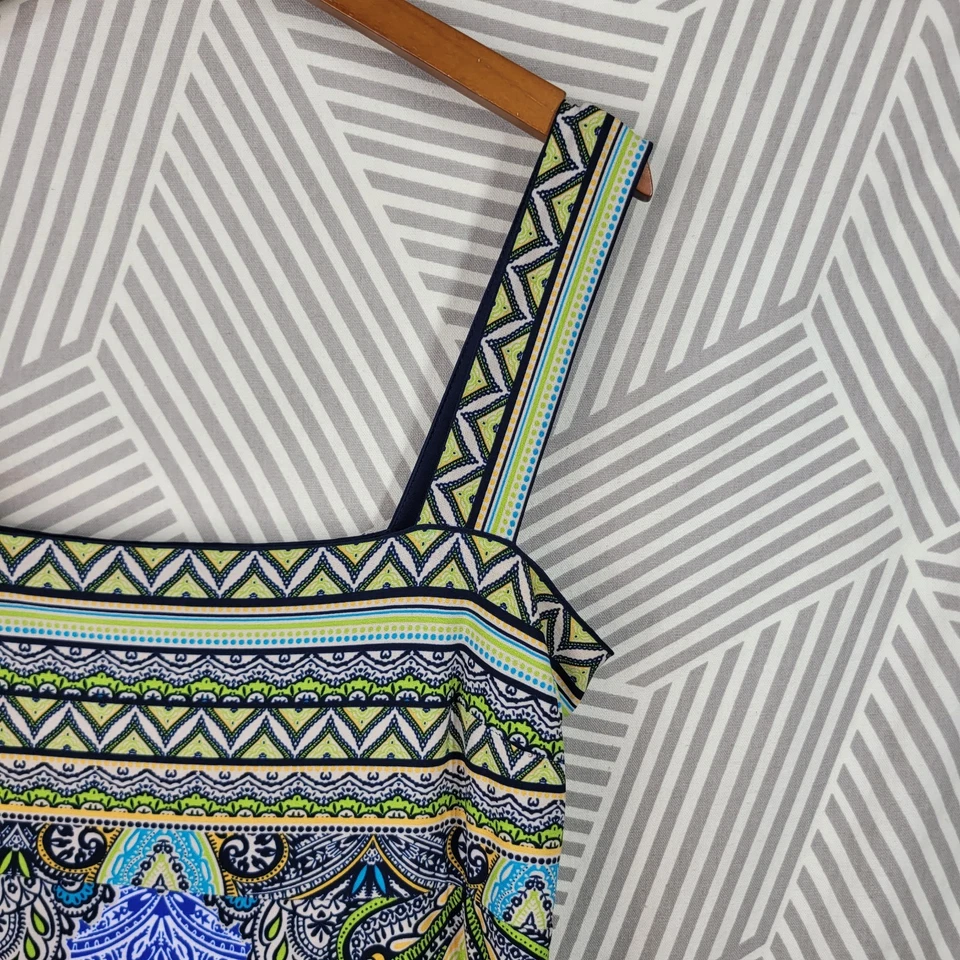 Vestido Camisa Dressbarn Talla 16 Maxi Largo Elastizado Azul Verde Vintage Y2K Foto 3 de 4