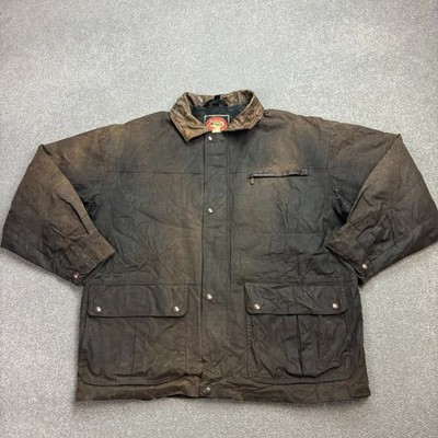 Wax Jacket Adult Large Brown Hunting Country Outdoor Waterproof Lined Mens*