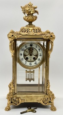 Gilbert Crystal Regulator Gilted Mantle Clock Antique