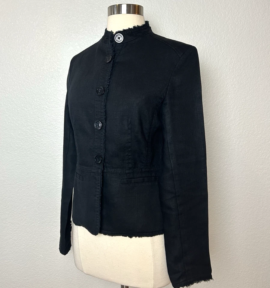 MICHAEL Michael Kors Jacket Womens Size 4 Black 100% Linen Blazer Button Pockets - Image 4 of 4