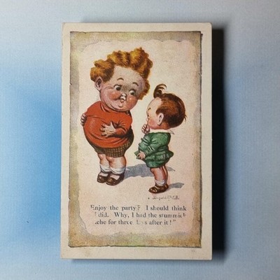 Comic Postkarte 1930 Fat Boy Party Stummick Ache Donald Mcgill