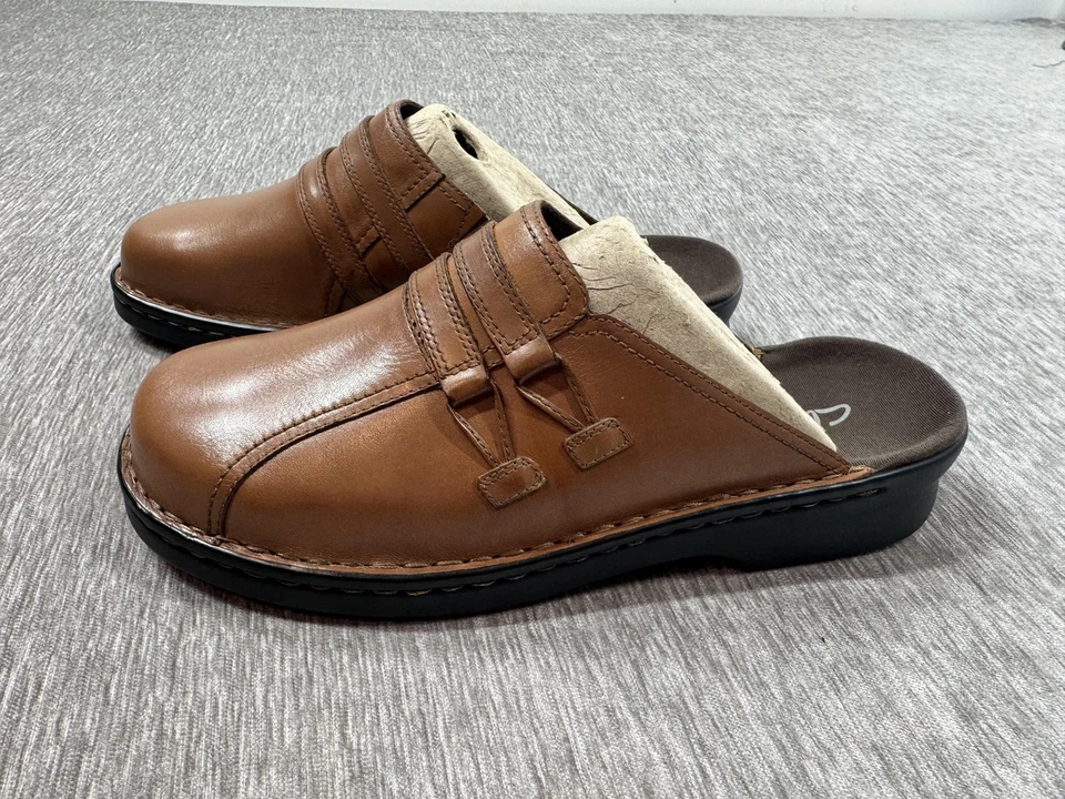 Zapatos Clarks para mujer talla 11 ancho cuero tostado zueco mula sin cordones Marlie Comfort Foto 3 de 4