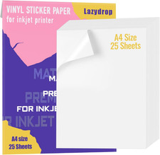 Premium Printable Vinyl Sticker Paper for Inkjet Printer - 25 Matte White Waterp