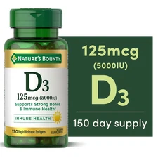 Vitamin D3 Immune and Bone Health Support 125 mcg Vitamin Supplement Softgels