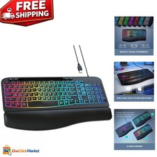 Wired Ergonomic Keyboard with Wrist Rest, RGB Backlighting  Phone Holder