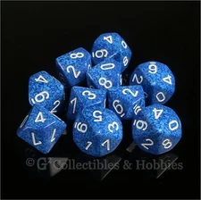 NEW 10 D10 WATER Elemental Blue Speckled RPG Game Dice Set in Tube Ten Sided 