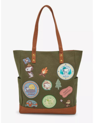 Loungefly Peanuts Snoopy Beagle Scouts Patch Tote Canvas Bag For Casual NWT