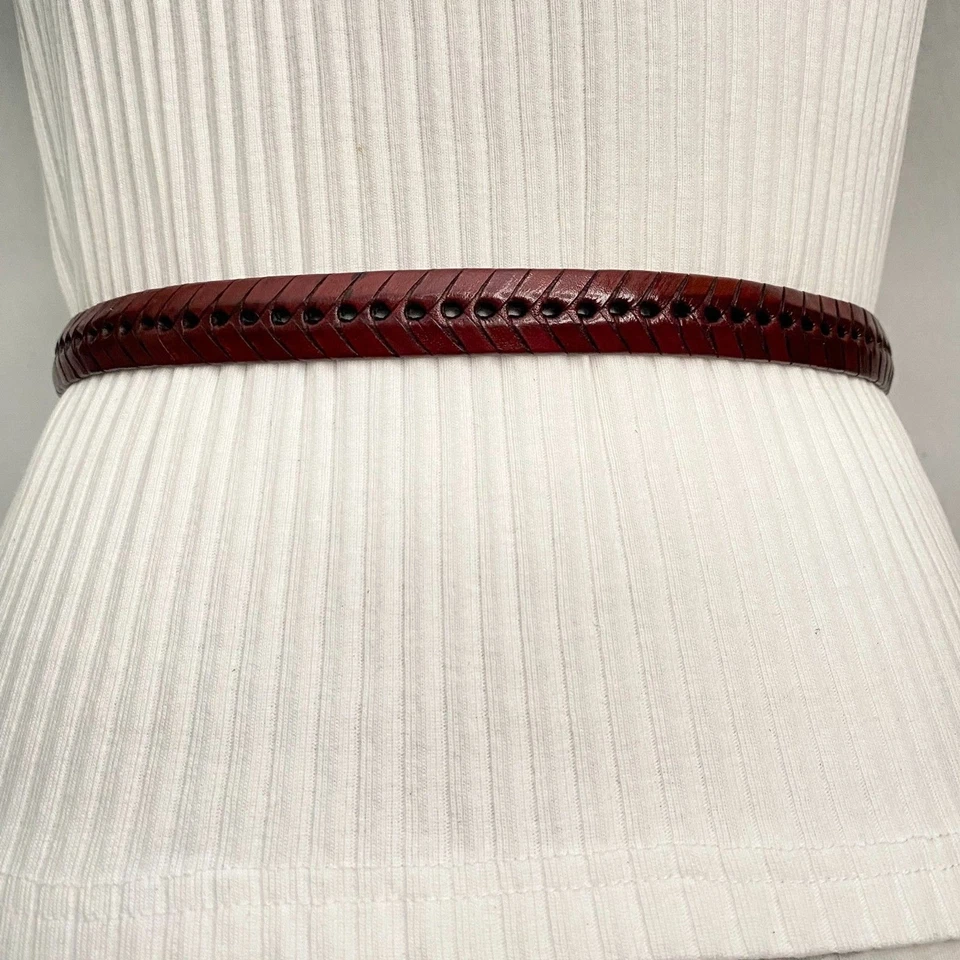Мексиканский пояс 28 талия в елочку бордовый коричневый кожаный дырокол отверстия по всей длине - Изображение 4 из 4