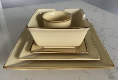 Pottery Barn Square Asian Yellow Piece Dinnerware Stoneware