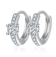 925 Sterling Silver Plated Round CZ Hoop 12mm Small Earrings Men Women K36A