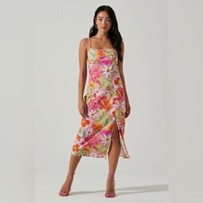 ASTR Gabriella Midi Dress in Orange Purple Multi NWT Women Dress Size Small