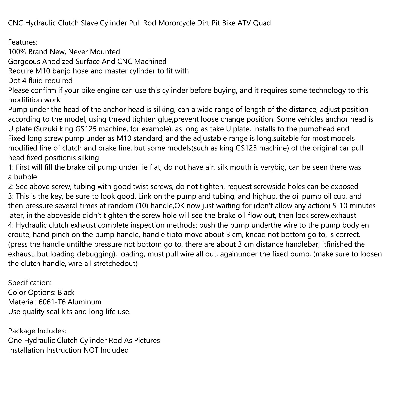 Universal Hydraulic Clutch Master Cylinder Rod Brake Pump M10X1.25Mm Black VA eBay