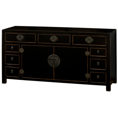 US Seller - Black Elmwood Peking Oriental Sideboard