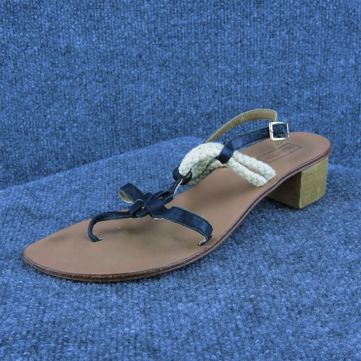 Hunter Women Gladiator Shoes Black Leather Slip On Size Medium (B, M)