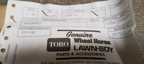 Toro genuine OEM grommet part# 240-8 - Picture 2 of 2