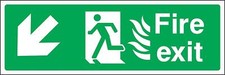 Fire exit Down left with fire pictograms Safety sign 