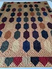 Custom Handmade Quilt Geometric Design Rich Colors Deep Reds Greens Golds 38x76