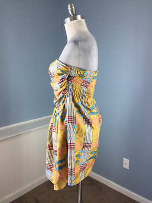 Tucker S p Strapless Plaid Silk Cocktail Party Dress yellow Blue  Anthropologie ! | eBay
