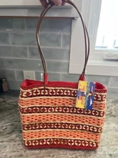 Sun N Sand Woven Beach Bag With Zipper Closure And Inside Pocket New With Tags