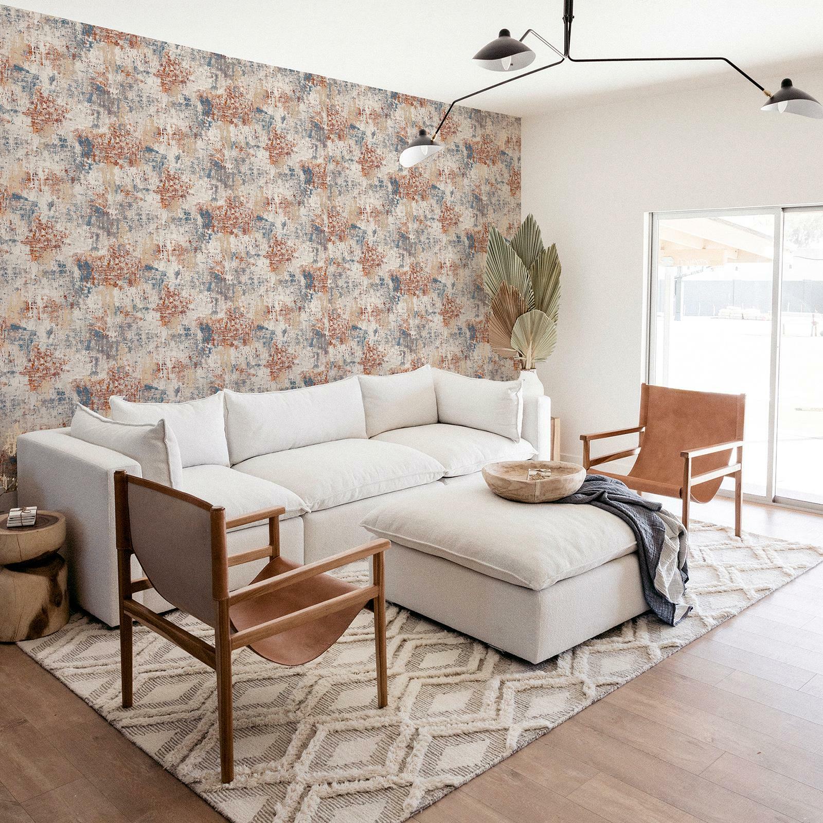 Abstract Distressed Paint Textured Vinyl Wallpaper Arthouse Navy/Copper ...