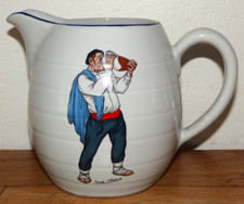 Rare Pichet en Faïence à Décor d'Homme Basque Buvant Signé José Arrué