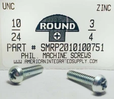 #10-24x3/4 Round Head Phillips Machine Screws Steel Zinc Plated (100)