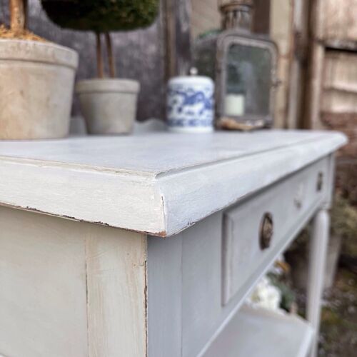 Grey Hand Painted Vintage Country Chic Style Pretty Scallop Rim Console Table - Picture 3 of 11