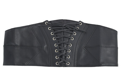 Y2K Goth Black Faux Leather Lace-Up Stretch Corset Belt  display picture 2
