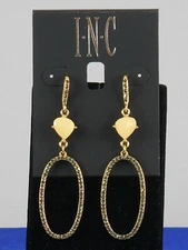 Macy's I.N.C. Goldtone Champagne Stone Smoke Pave' Oval Drop Earrings $26.50
