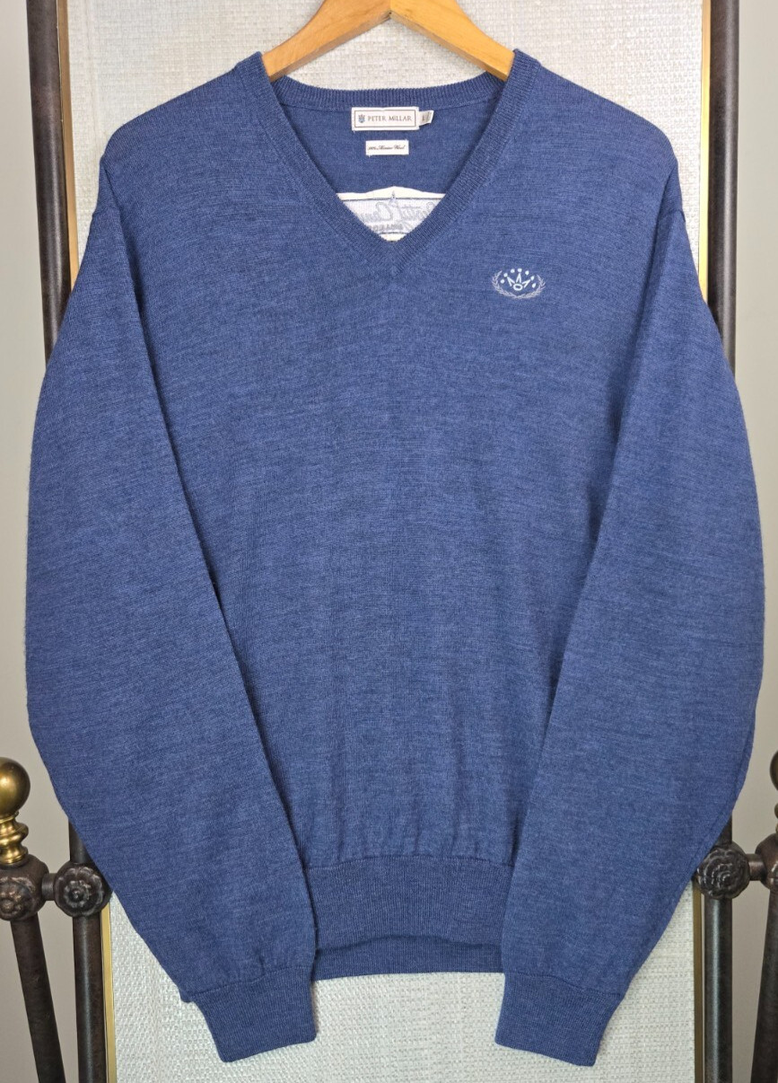 PETER MILLAR x SCOTTY CAMERON Merino Wool V-Neck Sweater Sz Large Mens Golf Blue