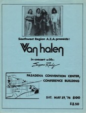 Van Halen RARE May 29th 1976 Original Live Concert Flyer Eddie David Lee Roth