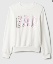 Gap Girl Sz. XL 12 Year White Crewneck Sweatshirt Pink Silver Gap Logo PREOWNED