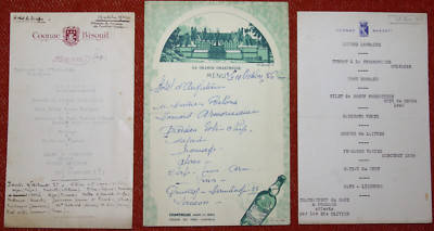 3 Antike Gang Menü, das Riesen- Chartreuse, Cognac Bisquit Und Barnett, 1949 Ab