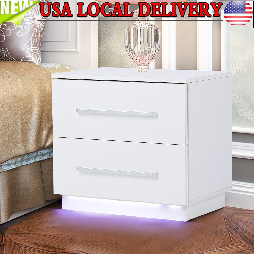 Home Furniture Diy Bedside Tables Cabinets Black High Gloss Nightstand Chest Of 2 Drawers Bedside Tables Cabinets Rgb Led Mtmstudioclub Com