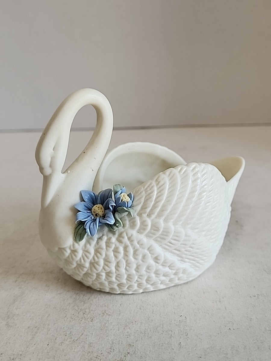 Vintage Hermitage Pottery Ceramic Jade Swan Holder With Blue