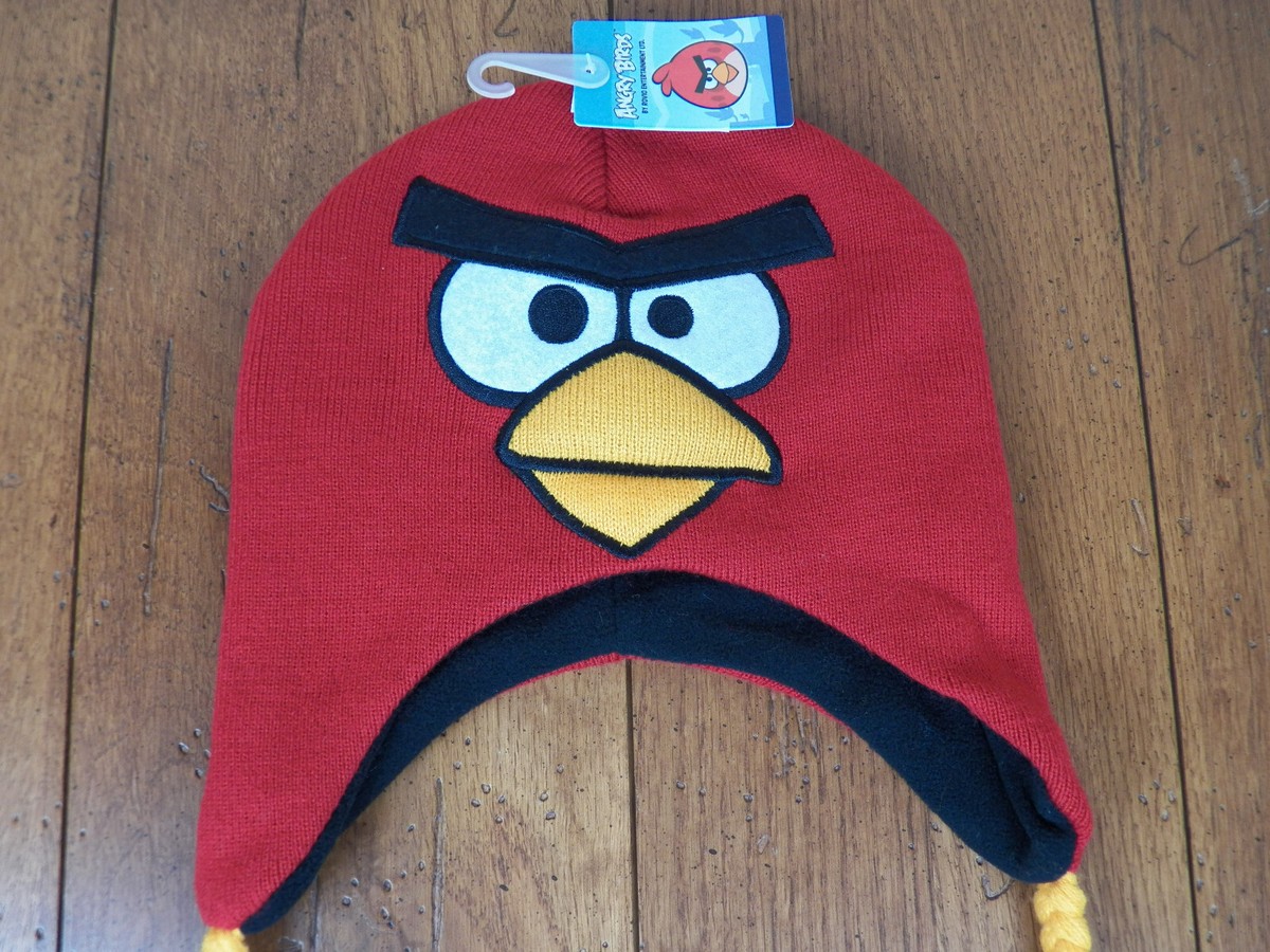 Angry Birds Red Bird Knit Wool Hat Cap Yellow Tassels **NEW W