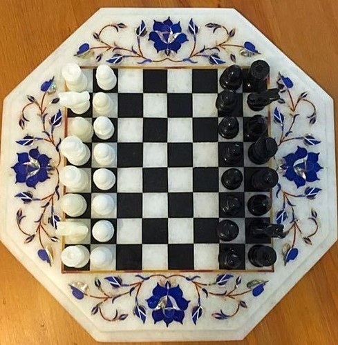 12" Marble Chess game Table Top / Marble Chess Table Top Home Decor - Picture 3 of 5