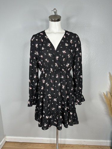 Inspired Hearts Black Floral Dress L/S Ruffles Knee Length Boho Goth Sz XL - Picture 6 of 14