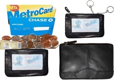 lot of 3 leather change purse mini pocket wallet business card case key ring #33