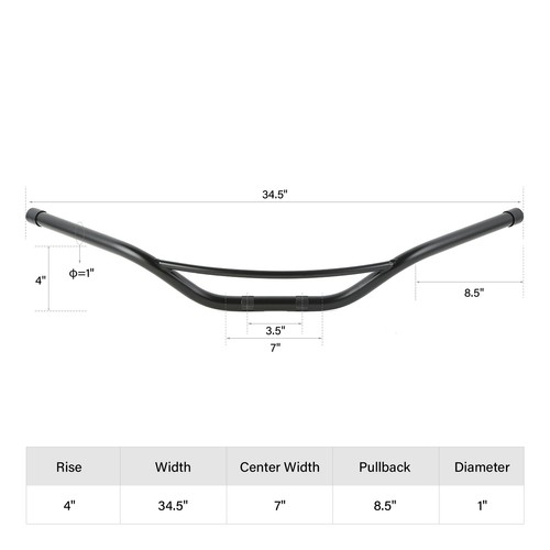 SATIN BLACK 1" HOLLYWOOD HANDLEBAR 4" RISE FIT FOR HARLEY CUSTOM - Picture 5 of 7
