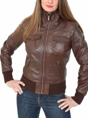 Authentic Brand New Women's Brown Leather Jacket Real Sheepskin