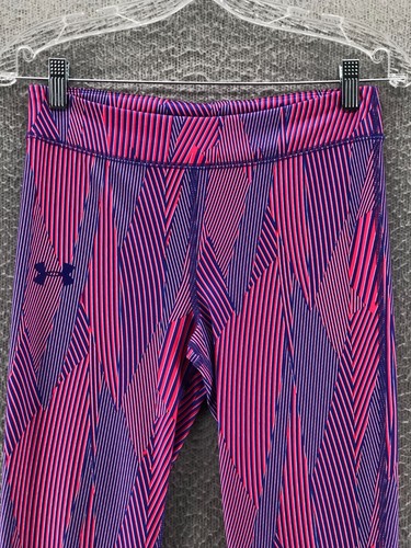 Under Armour Girls Pants Youth Large Striped HeatGear Leggings Multicolor - Picture 2 of 9