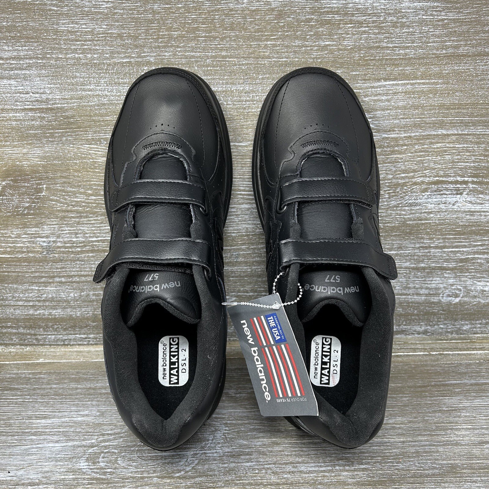 New Balance 577 Dual Strap Walking Shoes Black Leather USA Made Mens