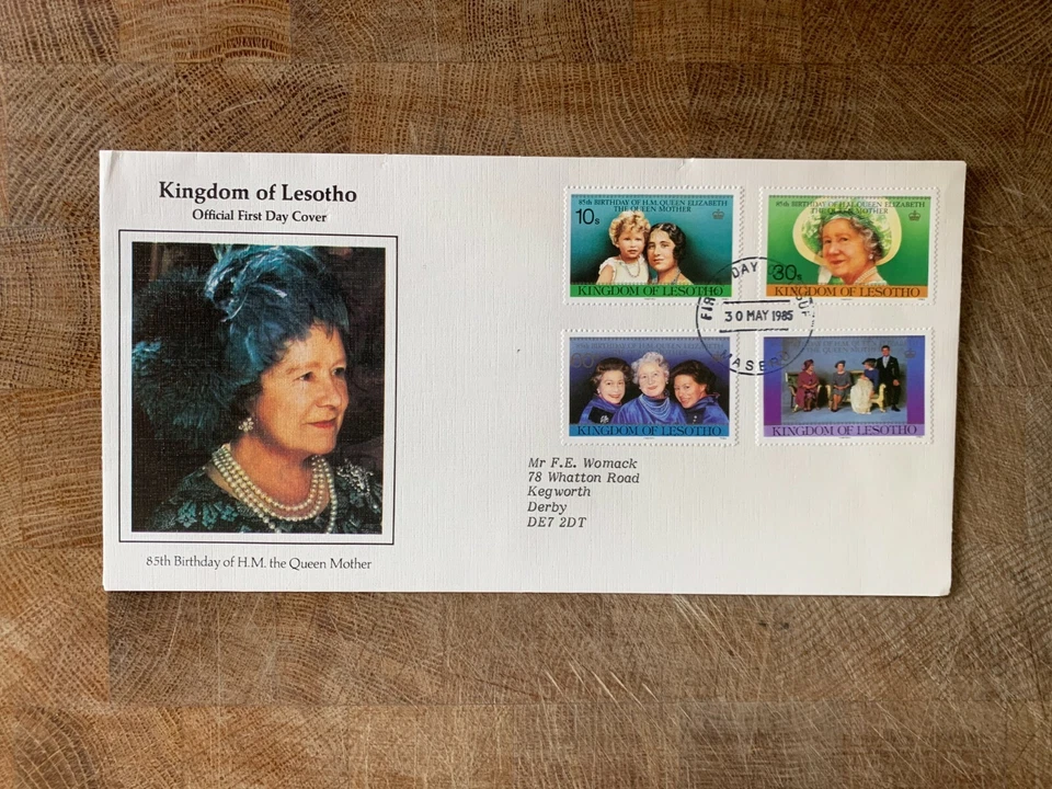 LESOTHO 1985 FDC x 2 КОРОЛЕВА МАТЬ 85-Й ДЕНЬ РОЖДЕНИЯ МАРГАРЕТ ДИАНА УИЛЛС ГАРРИ - Изображение 3 из 3