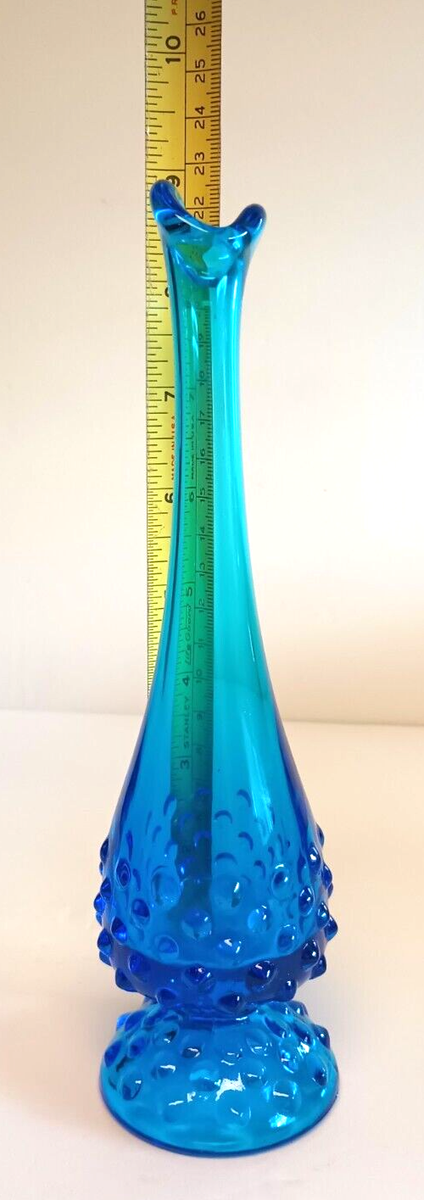 Vintage Fenton Art Glass Blue Hobnail Swung Pedestal Bud