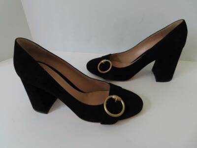 Gianvito Rossi Black Suede Flared Block Buckle Pumps/Shoes EUR 39/US 8.5 $845