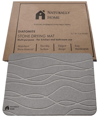 Gray Wave Pattern Stone Dish Drying Mat   Quick-Dry Absorption 15.7 x 11.8 In...